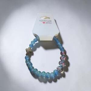 Blue Lampwork Glass BRACELET WITH CROSS CHARM